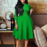 Africa Plus Size Women's Short Sleeve Stand Collar Fashion Party Swing Dress 3/4 Sleeve