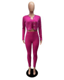 Solid Color Knitting Sexy Slim Three-Piece Cardigan Pants Set