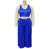 Women's Sleeveless Open Waist Bolero Elastic Waist Wide Leg Pants Plus Size Set
