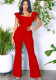 Fashion Ladies Solid Color Ruffle Square Neck Trousers Jumpsuit