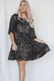 Fashion Sequin Round Neck Short Sleeve Big Swing Cute Dress