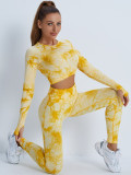 Peach Hip Fitness Pants Tie-Dye Yoga Clothing Sports Long-Sleeved Top Fitness Sports Trousers Yoga Suit Women