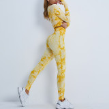 Peach Hip Fitness Pants Tie-Dye Yoga Clothing Sports Long-Sleeved Top Fitness Sports Trousers Yoga Suit Women