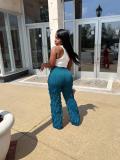 Women's Mesh Wave Pattern Ruffle Loose High Waist Wide Leg Trousers
