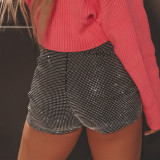 Summer Solid Color Diamond Shorts Women's Shiny Shorts Tight Fitting Shorts