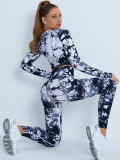 Peach Hip Fitness Pants Tie-Dye Yoga Clothing Sports Long-Sleeved Top Fitness Sports Trousers Yoga Suit Women