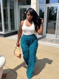 Women's Mesh Wave Pattern Ruffle Loose High Waist Wide Leg Trousers