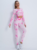 Peach Hip Fitness Pants Tie-Dye Yoga Clothing Sports Long-Sleeved Top Fitness Sports Trousers Yoga Suit Women