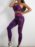 Seamless Knitting Tie-Dye Yoga Clothing Fitness Suit Sports High Waist Elastic Pants Women