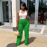 Women's Mesh Wave Pattern Ruffle Loose High Waist Wide Leg Trousers