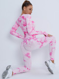 Peach Hip Fitness Pants Tie-Dye Yoga Clothing Sports Long-Sleeved Top Fitness Sports Trousers Yoga Suit Women