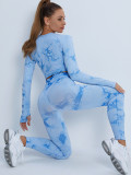 Peach Hip Fitness Pants Tie-Dye Yoga Clothing Sports Long-Sleeved Top Fitness Sports Trousers Yoga Suit Women