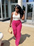 Women's Mesh Wave Pattern Ruffle Loose High Waist Wide Leg Trousers