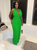 Women's Spring Summer Wavy Pattern Sexy Halter Backless High Waist Jumpsuit