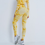 Peach Hip Fitness Pants Tie-Dye Yoga Clothing Sports Long-Sleeved Top Fitness Sports Trousers Yoga Suit Women