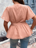 Belly Cover Summer Loose Plus Size Half Short Sleeves Chic V-Neck Top