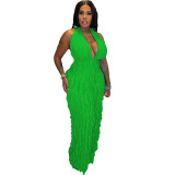Women's Spring Summer Wavy Pattern Sexy Halter Backless High Waist Jumpsuit
