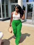 Women's Mesh Wave Pattern Ruffle Loose High Waist Wide Leg Trousers