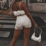 Summer Solid Color Diamond Shorts Women's Shiny Shorts Tight Fitting Shorts