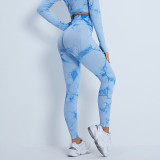 Peach Hip Fitness Pants Tie-Dye Yoga Clothing Sports Long-Sleeved Top Fitness Sports Trousers Yoga Suit Women