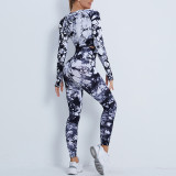 Peach Hip Fitness Pants Tie-Dye Yoga Clothing Sports Long-Sleeved Top Fitness Sports Trousers Yoga Suit Women