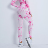 Peach Hip Fitness Pants Tie-Dye Yoga Clothing Sports Long-Sleeved Top Fitness Sports Trousers Yoga Suit Women