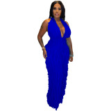 Women's Spring Summer Wavy Pattern Sexy Halter Backless High Waist Jumpsuit