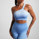 Summer Gradient Women's Yoga Short-Sleeved T-Shirt Sports Shorts Tight Fitting Crop Elastic Two-Piece Set For Women