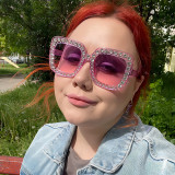 Women Square Frame Diamond Bouncy Disco  Glasses Sunglasses Sunglasses