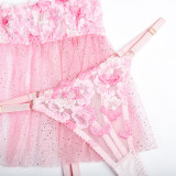 Women Floral Embroidered Tutu Skirt Sexy Lingerie Two-piece Set