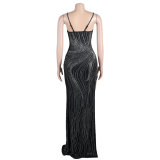 Sexy Rhinestone beaded slit Straps Party Dress