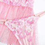 Women Floral Embroidered Tutu Skirt Sexy Lingerie Two-piece Set
