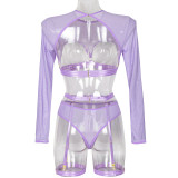 Women Mesh See-Through Lace-Up Three-Piece Sexy Lingerie