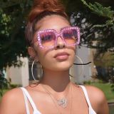 Women Square Frame Diamond Bouncy Disco  Glasses Sunglasses Sunglasses
