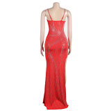 Sexy Rhinestone beaded slit Straps Party Dress