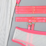 Women Mesh See-Through Lace-Up Three-Piece Sexy Lingerie