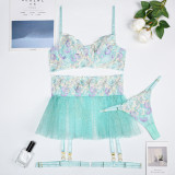 Women Floral Embroidered Tutu Skirt Sexy Lingerie Two-piece Set