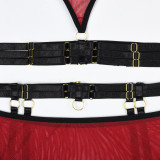 Women Mesh See-Through Lace-Up Three-Piece Sexy Lingerie