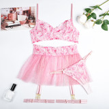 Women Floral Embroidered Tutu Skirt Sexy Lingerie Two-piece Set