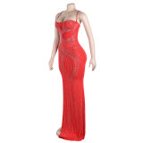 Sexy Rhinestone beaded slit Straps Party Dress