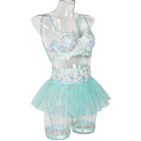 Women Floral Embroidered Tutu Skirt Sexy Lingerie Two-piece Set