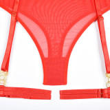 Women Mesh See-Through Lace-Up Three-Piece Sexy Lingerie