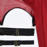 Women Mesh See-Through Lace-Up Three-Piece Sexy Lingerie