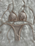 Women Sexy Beaded Solid Lace-Up Swimwear Bikini Two Pieces