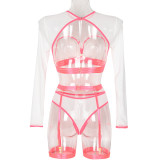 Women Mesh See-Through Lace-Up Three-Piece Sexy Lingerie