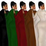 Women's fashion solid color bat style long-sleeved long dress