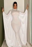 Women's fashion solid color bat style long-sleeved long dress