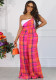 Women's Jumpsuits Wide Leg Pant Overalls Women's Casual Plaid Suspenders