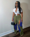 Women's Contrasting Lines Patchwork Cutout Casual Pants Trendy Wear with Loose Pants