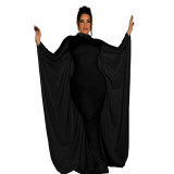 Women's fashion solid color bat style long-sleeved long dress